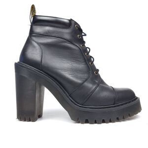 NEW Dr. Martens Averil Black Sendal Leather‎ Urban Heeled Ankle Boots Women's 7